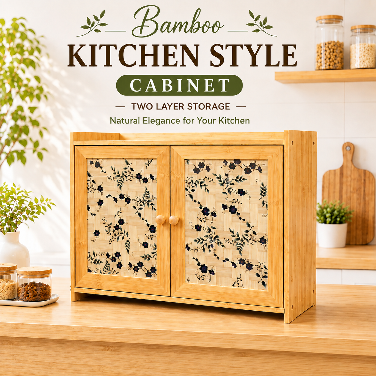 Premium Bamboo Kitchen Storage Cabinet (2 Layer)