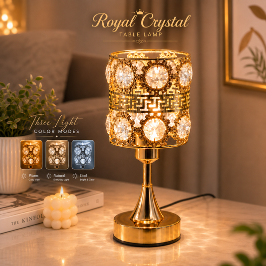 Royal Crystal Gold Decorative Table Lamp (3 Light Color Modes)