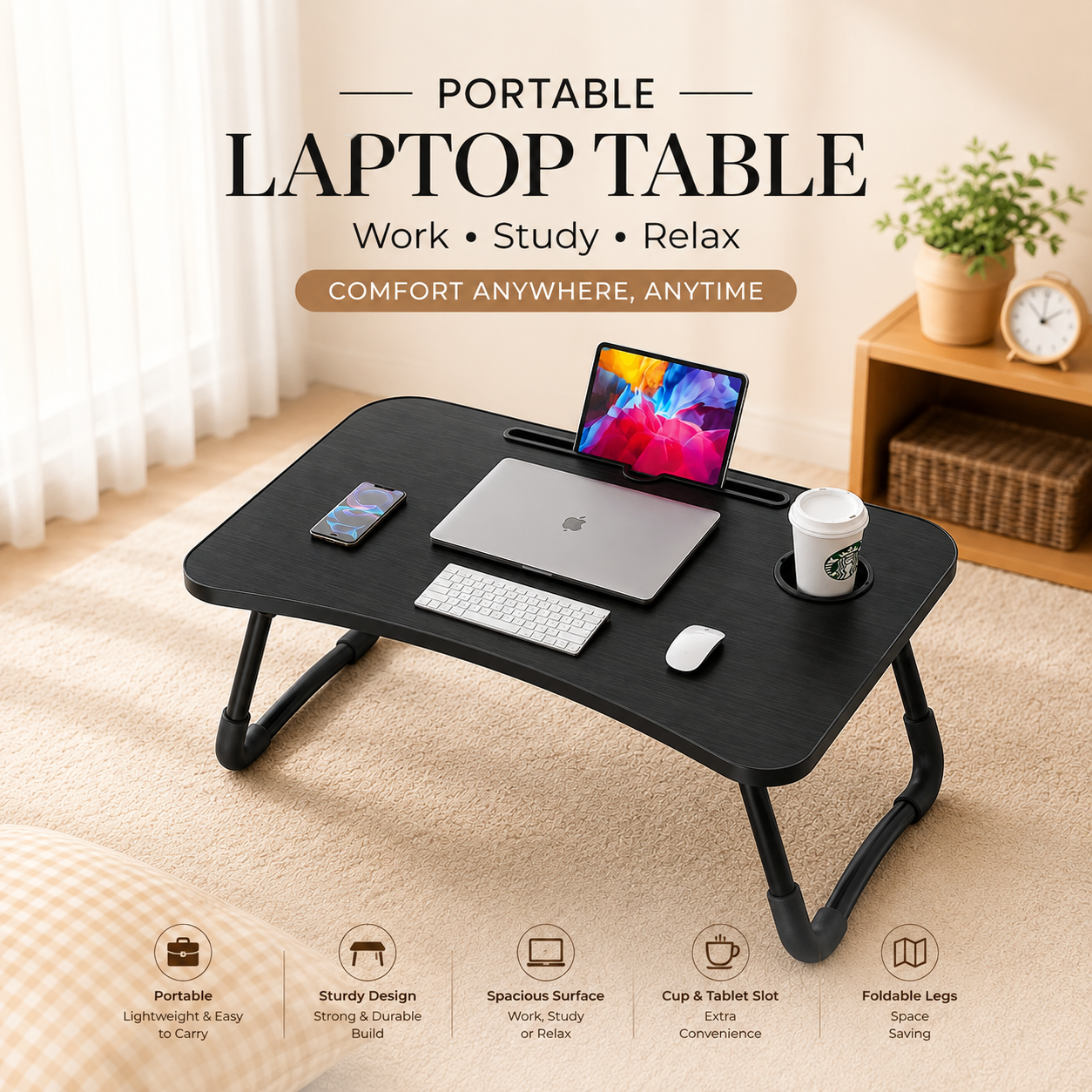 Portable Laptop Table – Foldable Study & Work Desk
