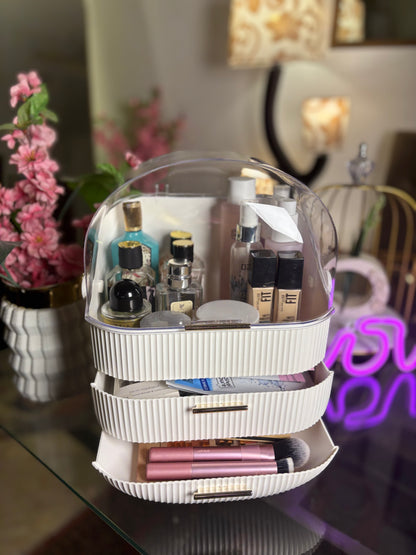 Elegant Multi-Layer Cosmetic Organizer with Lid & Drawers