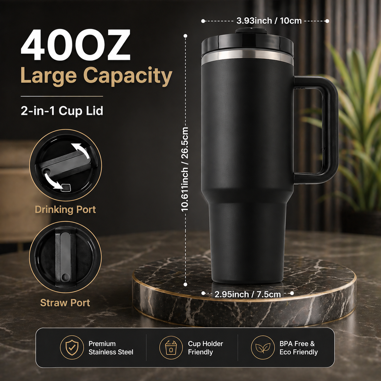 Stainless Steel 1200ml Tumbler Black