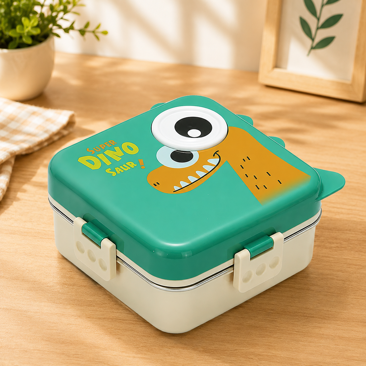 Dinasour Imported Premium Quality 3 compartment Stainless Steel Lunch Box