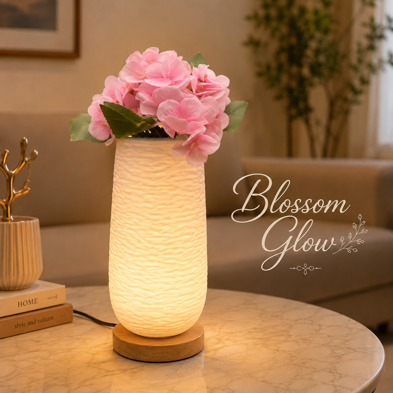 Electric Blossom Glow Vase Table Lamp With Flower Bunch– 3 Color Modes |