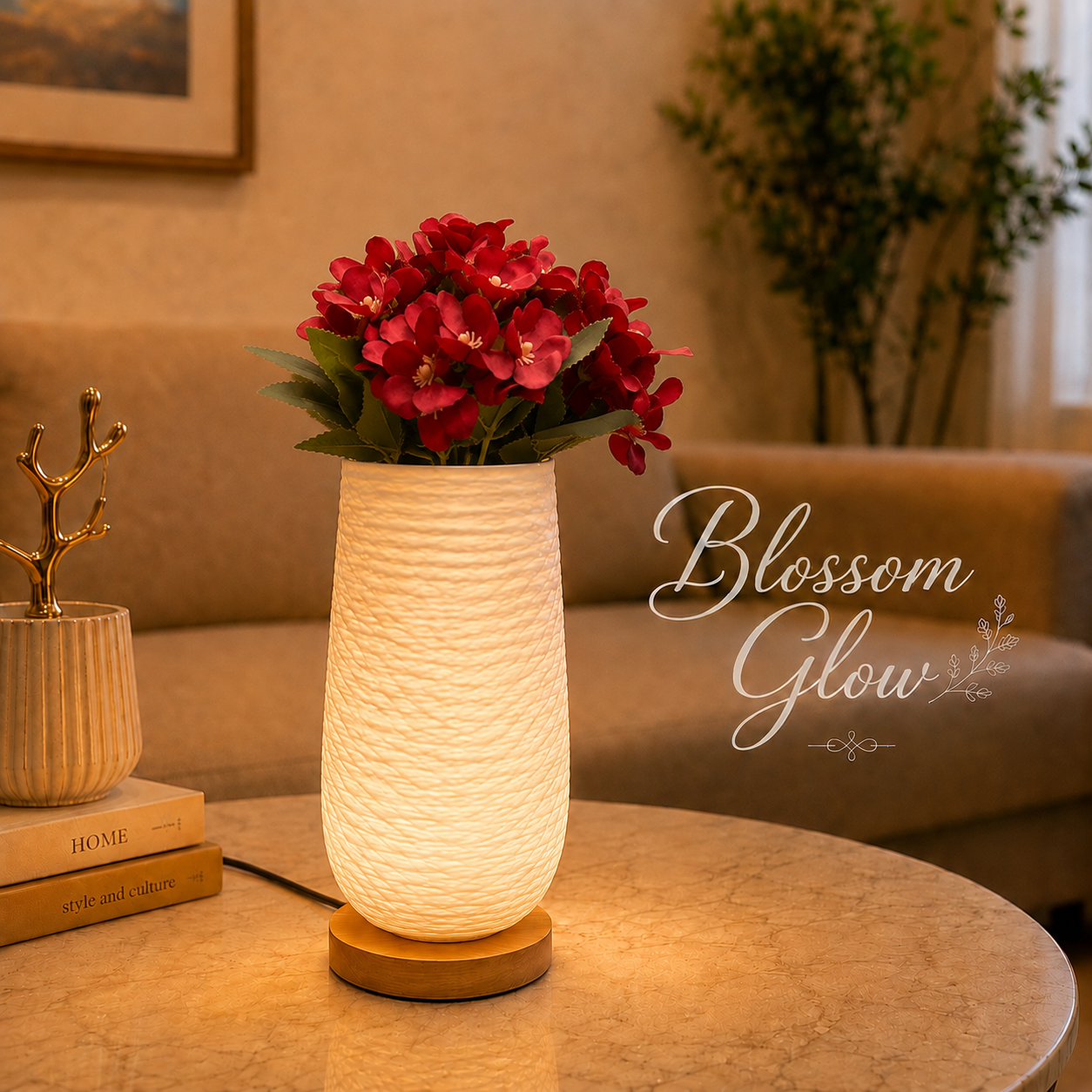 Electric Blossom Glow Vase Table Lamp With Flower Bunch– 3 Color Modes |