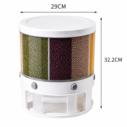 360° Rotatable Rice & Grain Dispenser with 6 Compartments