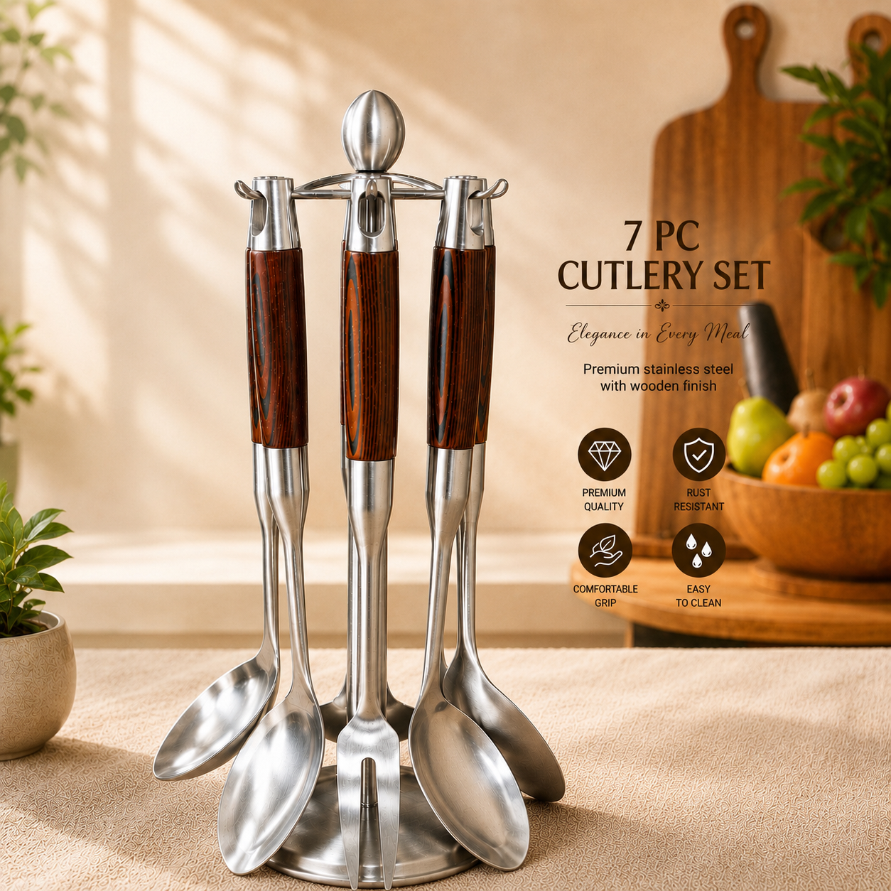 7 Pc Wooden Handle Kitchen Utensil Set