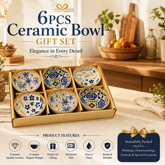 6-Piece Ceramic Bowl Gift Set – Premium Decorative Bowls D-1