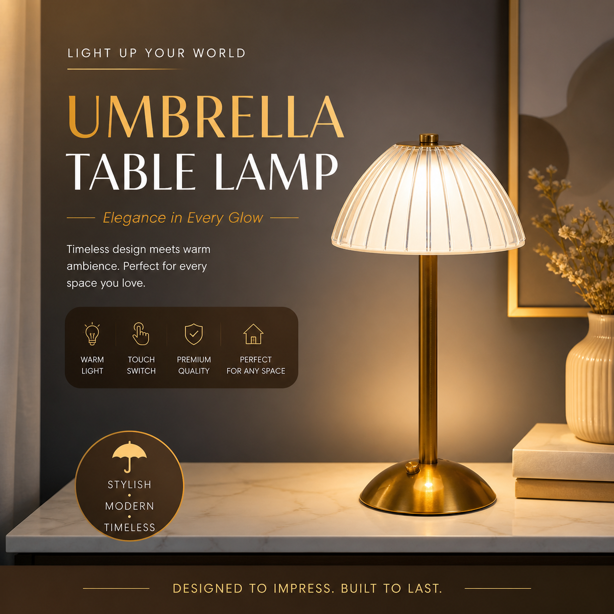 Umbrella Rechargeable Table Lamp (3 Light Color Modes)