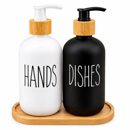 Dual Soap Dispenser With Bamboo Tray