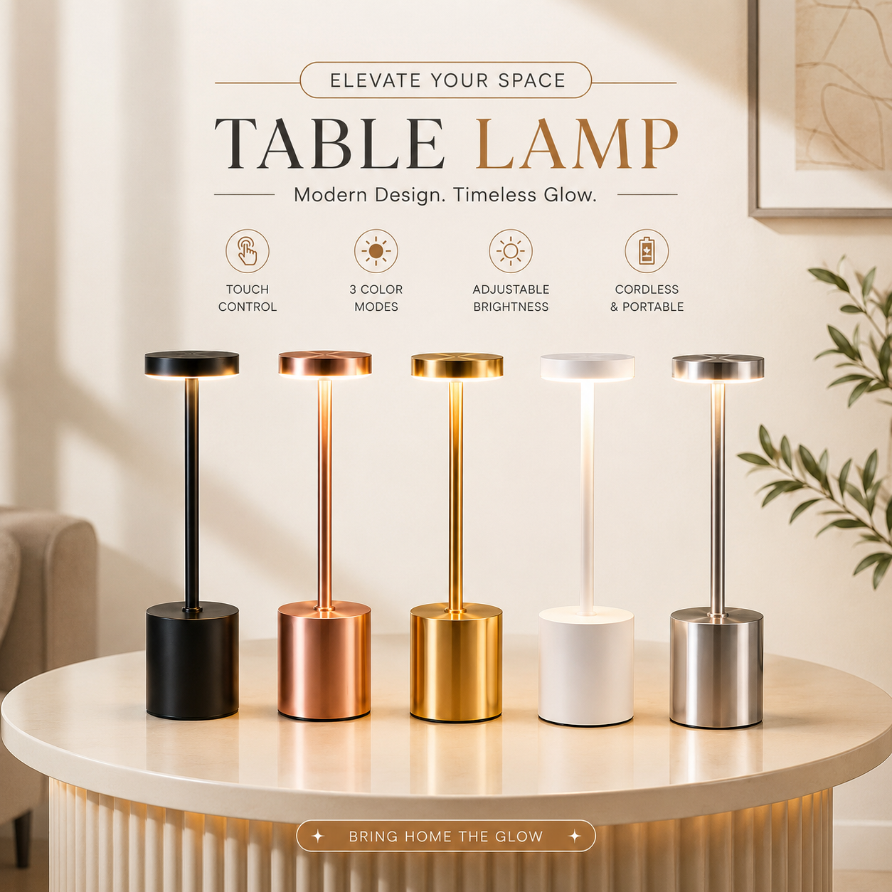 Touch Sensor Rechargeable LED Desk Lamp (3 Light Color Modes)