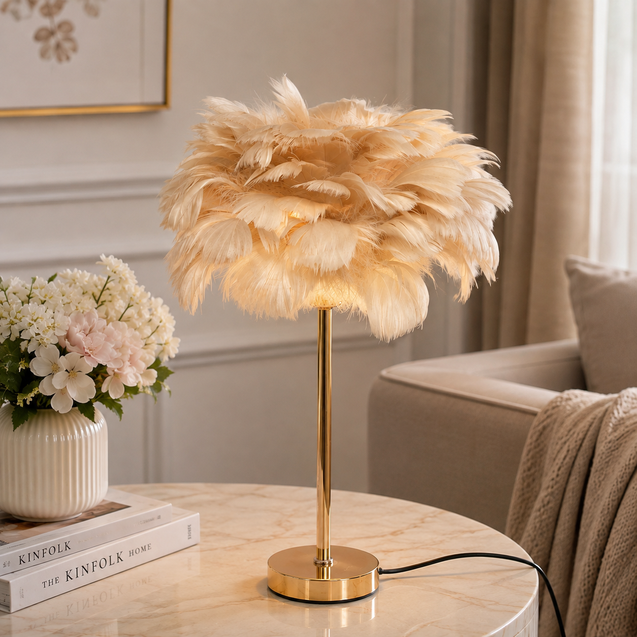 Electric Feather Decorative Bedside Table Lamp (3 Color Modes)