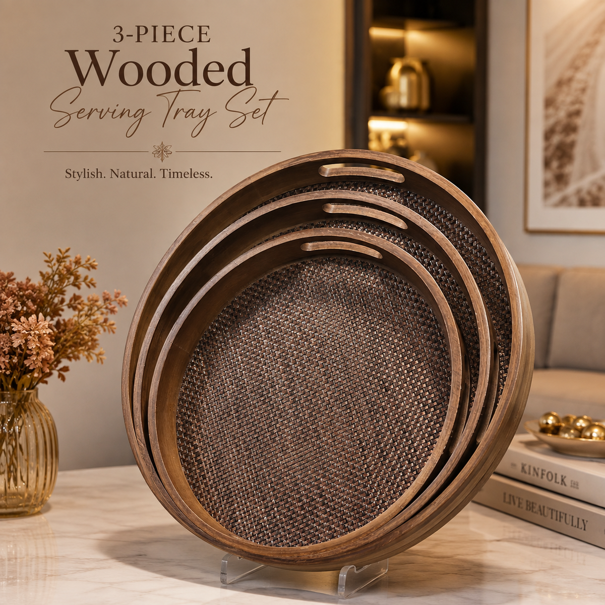 Imported Bamboo Wood Premium 3pcs Tray Set