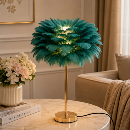 Electric Feather Decorative Bedside Table Lamp (3 Color Modes)
