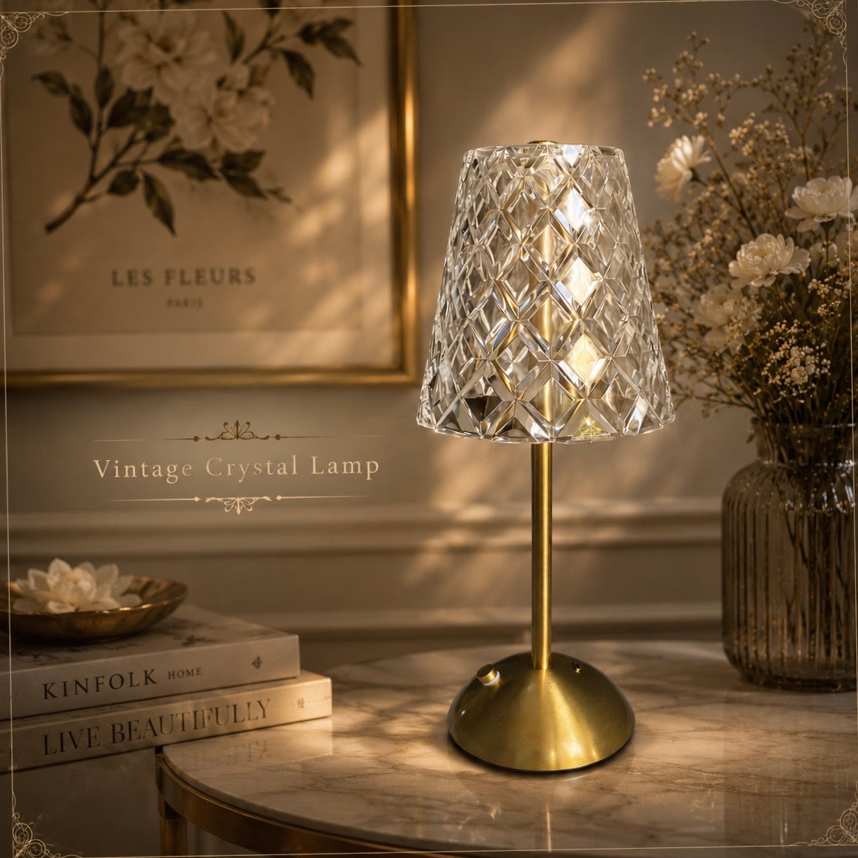 Vintage Crystal Rechargeable Table Lamp