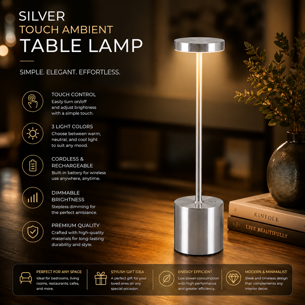 Metal Touch Sensor Rechargeable LED Desk Lamp