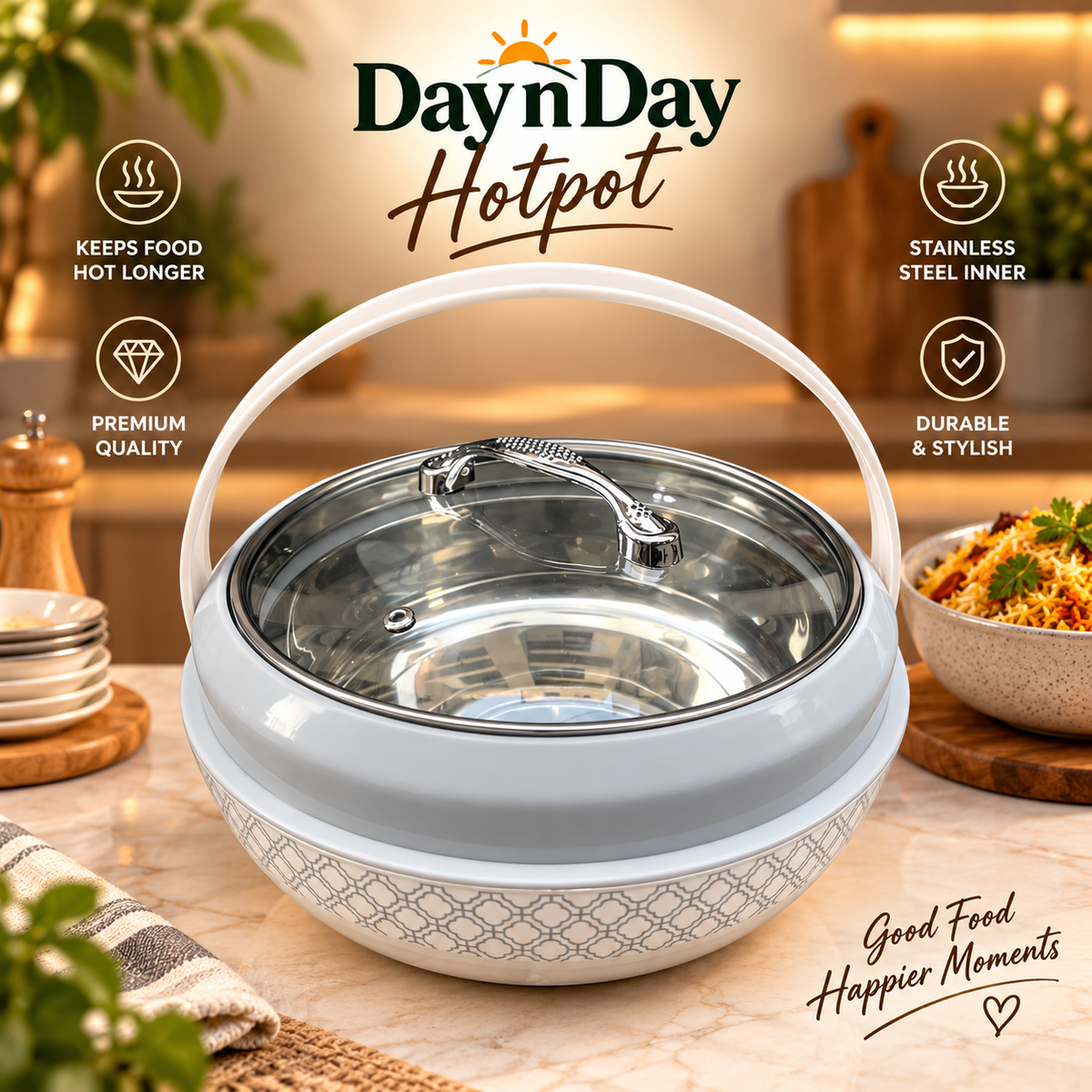 Day and Day Large Hotpot With Glass Lid