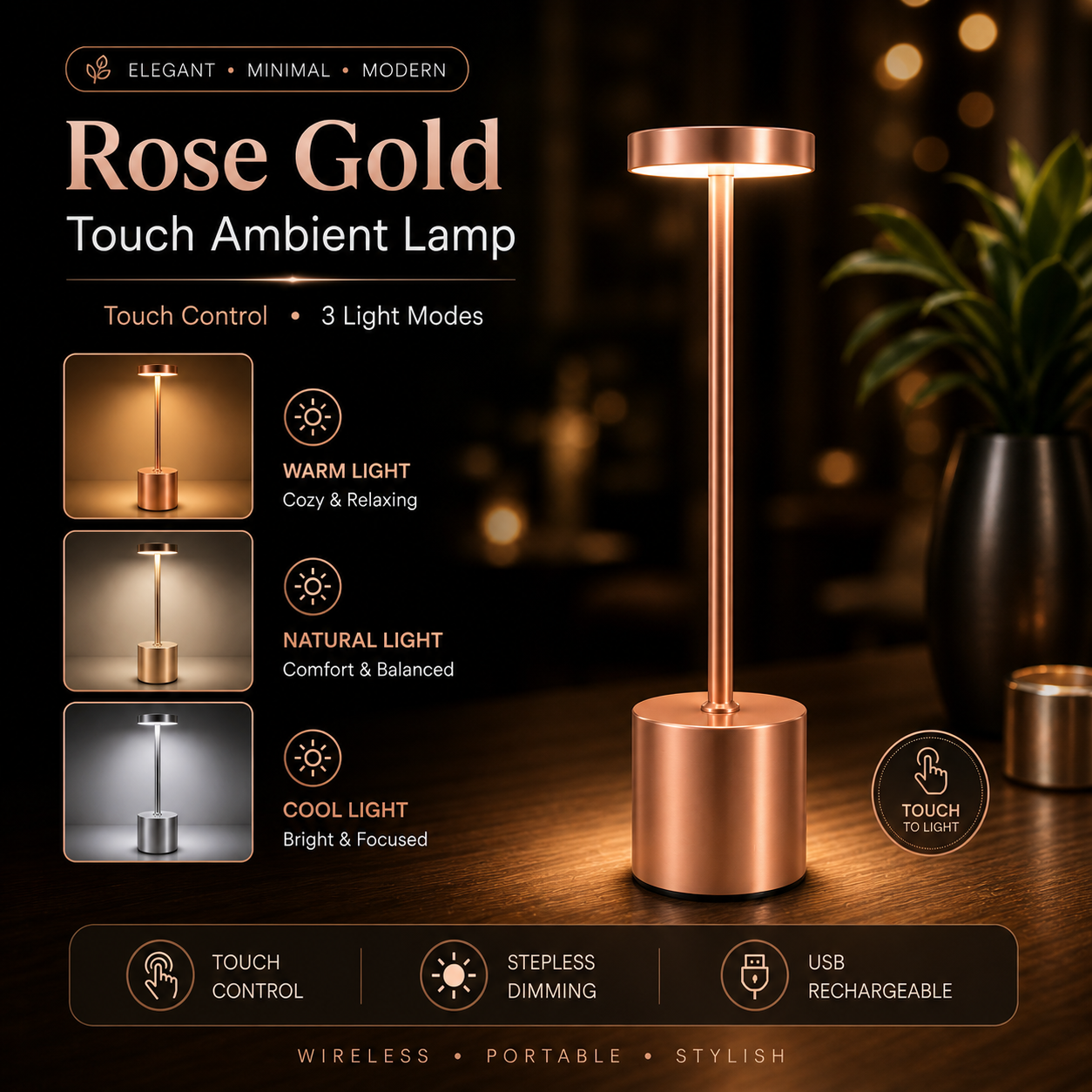 Metal Touch Sensor Rechargeable LED Desk Lamp