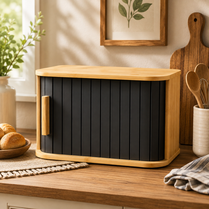 Premium Bamboo Bread Box Sliding Door