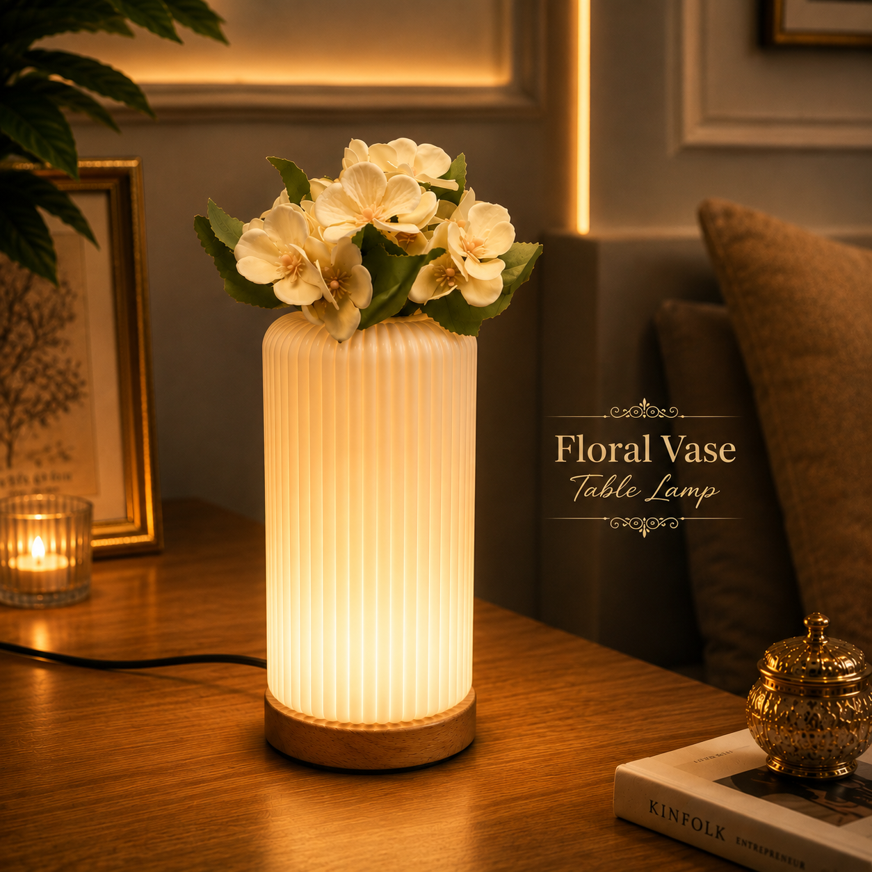 Electric Floral Vase Table Lamp With Flower Bunch– 3 Light Color Modes |
