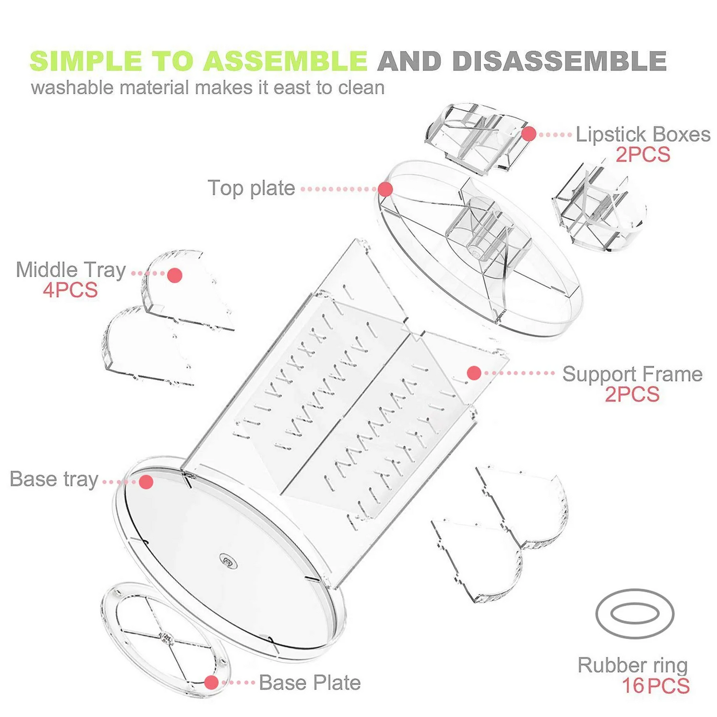 360 Rotating Makeup Crystal Storage Stand Box Big size