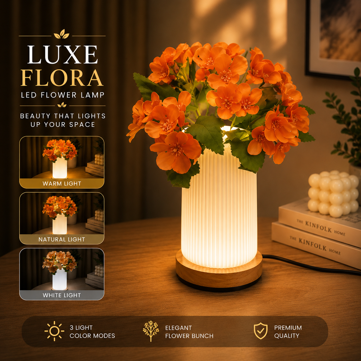 Vase Table Lamp With Flower Bunch– 3 Color Modes