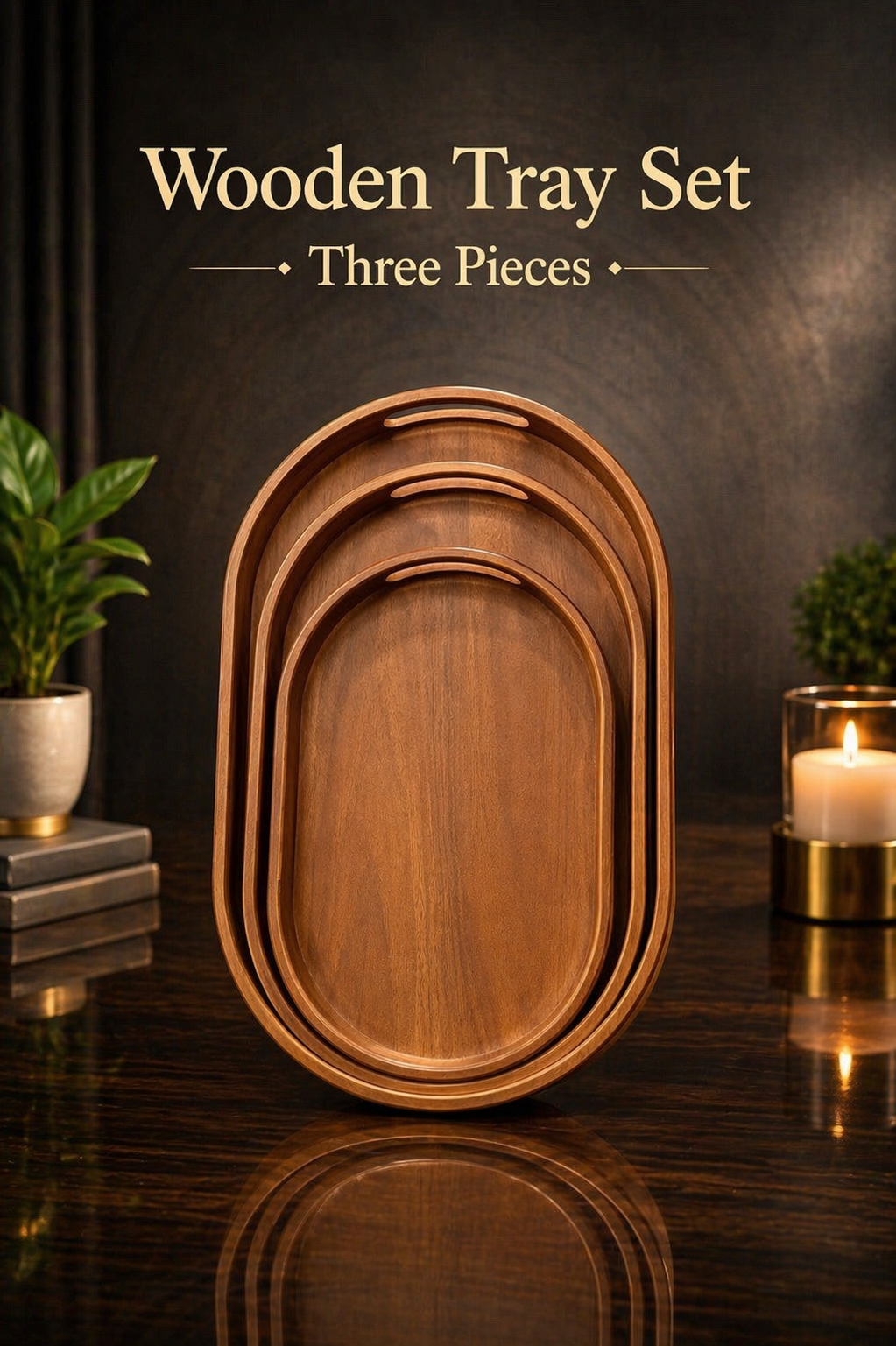 Imported Bamboo Premium Wooden 3pcs Tray Set