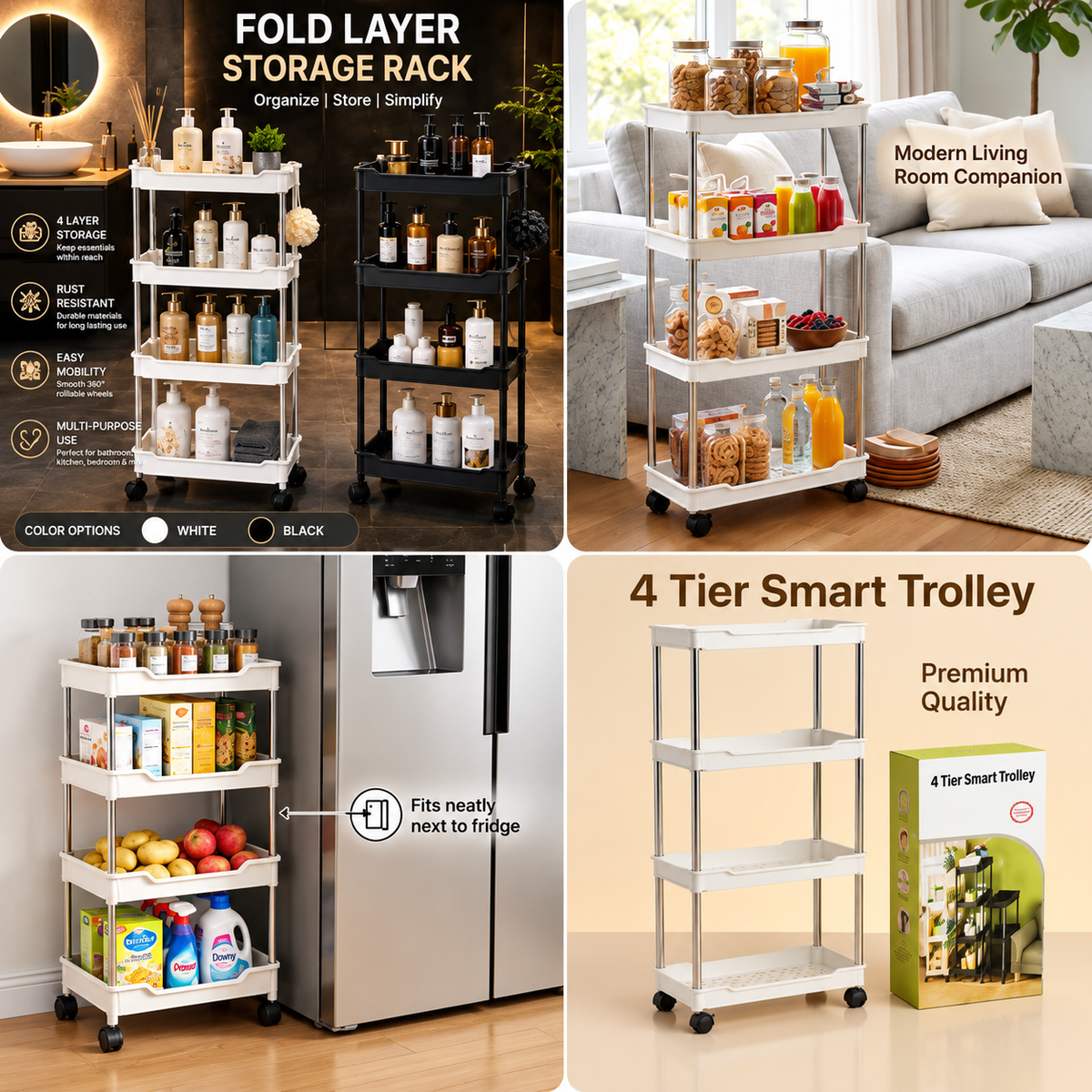 4 Tier Rolling Storage Trolley – Smart Storage Solution