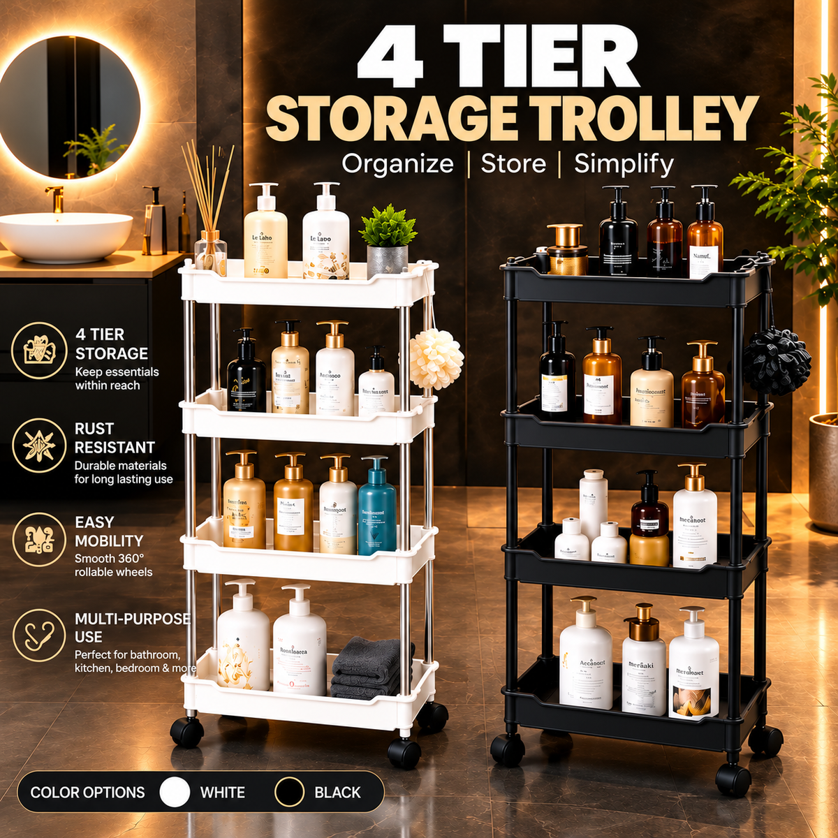 4 Tier Rolling Storage Trolley – Smart Storage Solution