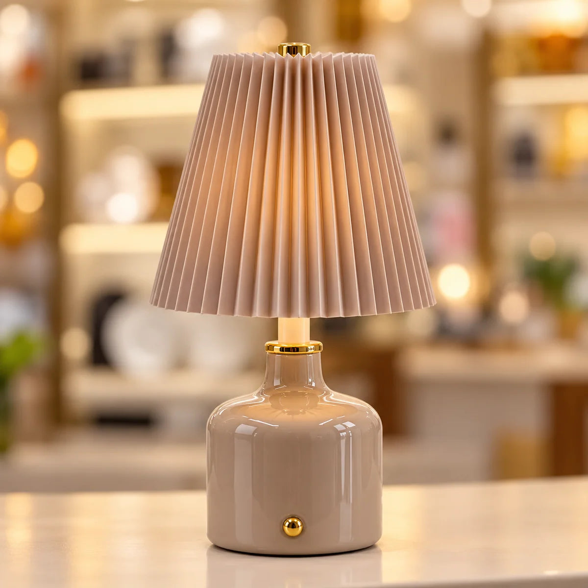 Aurora Pleated Ceramic Table Lamp Grey (3 Light Color Modes)