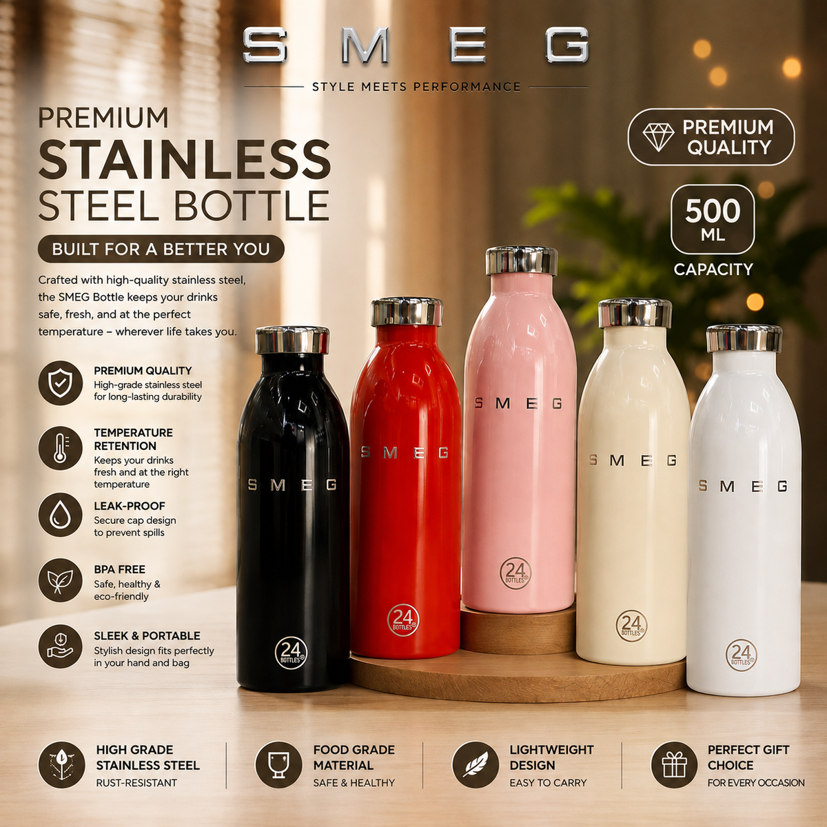 Smeg 500ML Stainless Steel Bottle