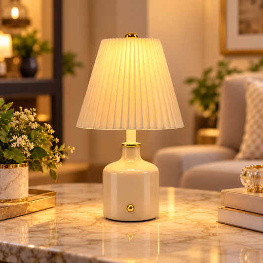 Aurora Pleated Ceramic Table Lamp Beige(3 Light Color Modes)