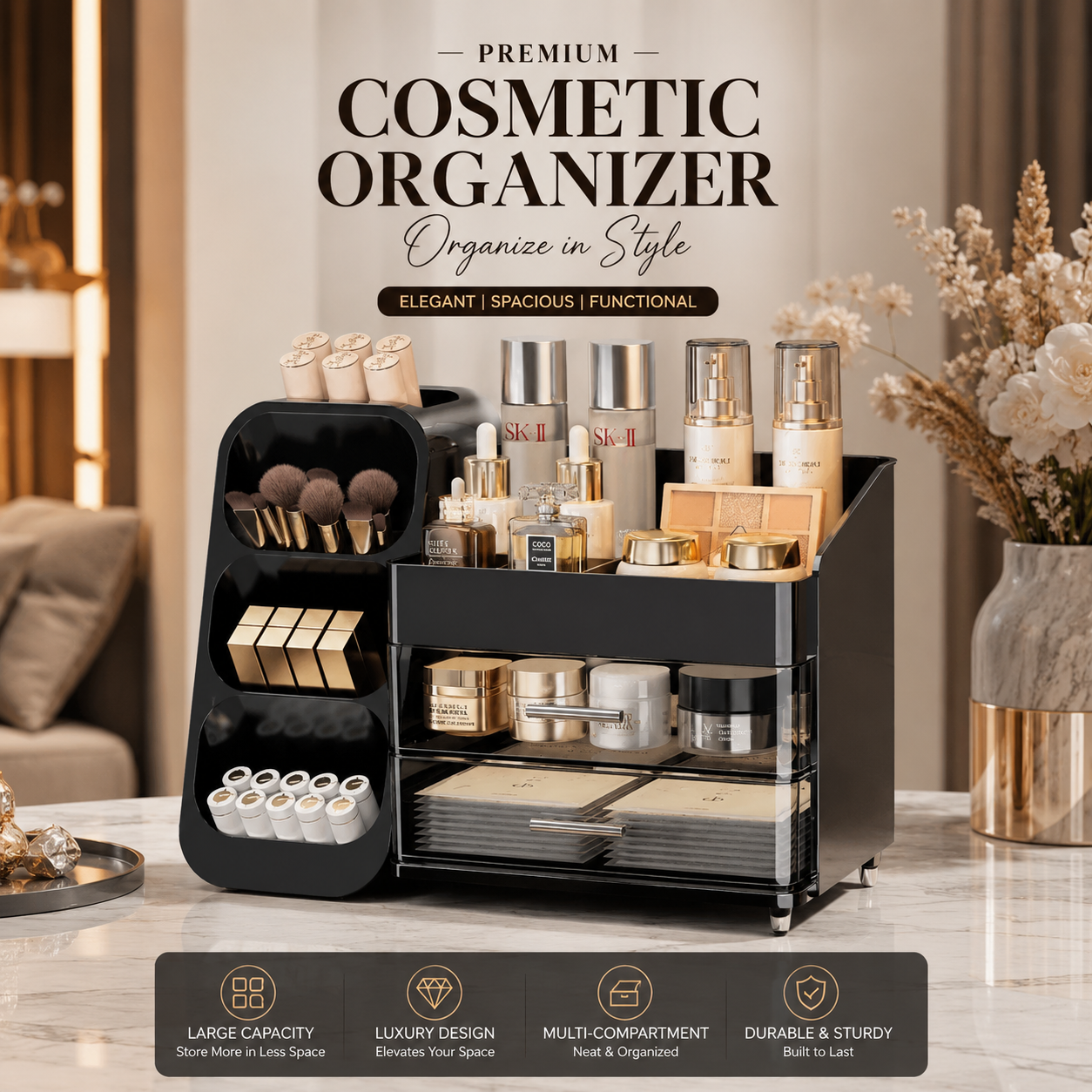 VelvetGlow Cosmetic Organizer Box