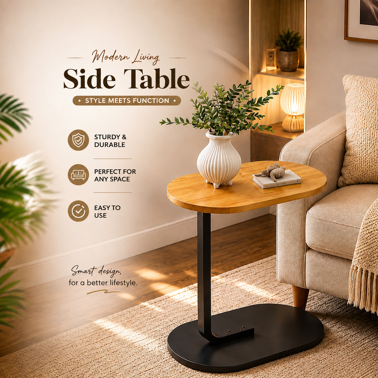 C Shaped Coffee Side Table