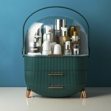 Elegant Multi-Layer Cosmetic Organizer with Lid & Drawers